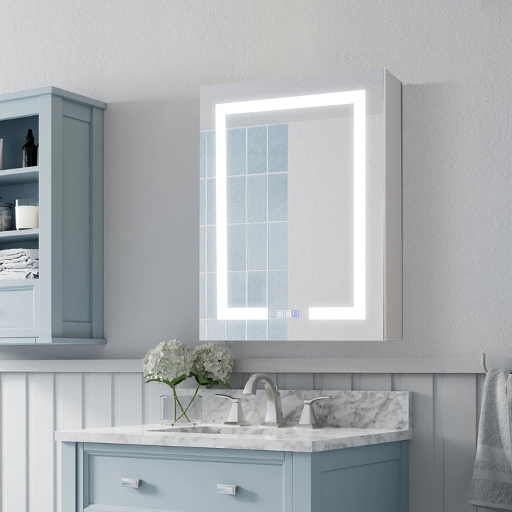 WELLFOR V3 24-in x 30-in Lighted LED Surface/Recessed Mount Aluminum Mirrored Soft Close Medicine Cabinet with Outlet