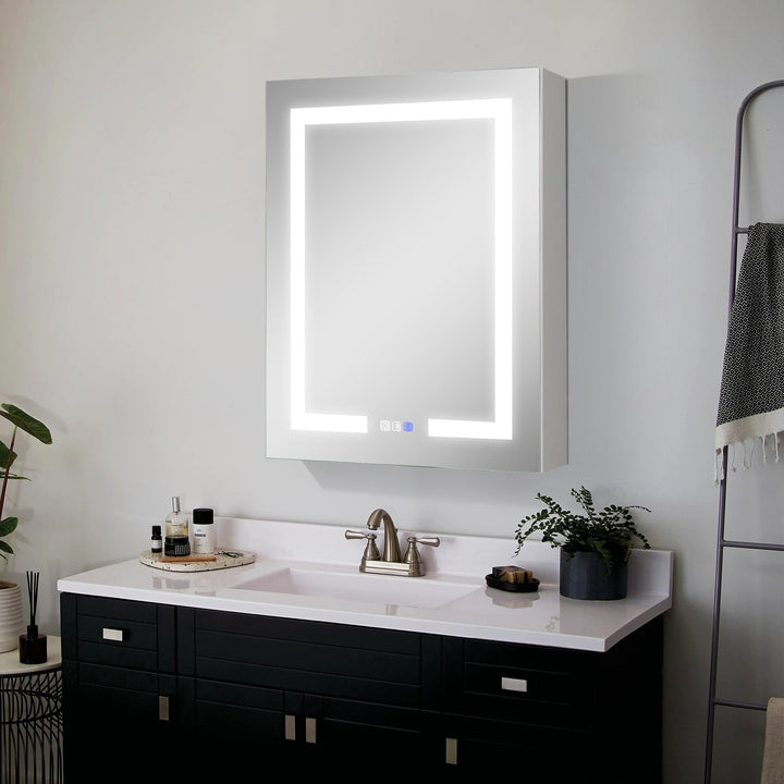 WELLFOR V3 24-in x 30-in Lighted LED Surface/Recessed Mount Aluminum Mirrored Soft Close Medicine Cabinet with Outlet