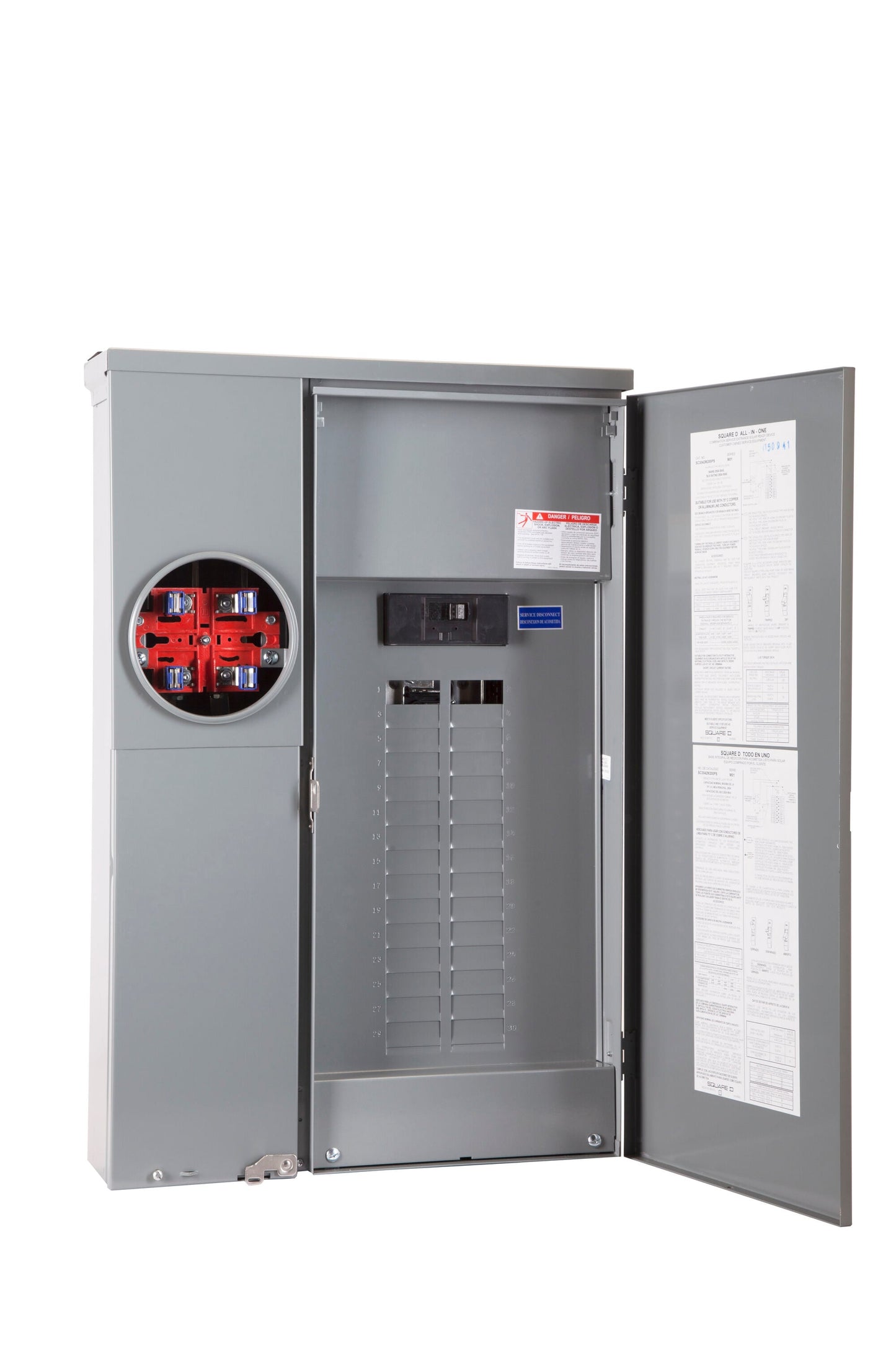 Square D Homeline Ring Type Overhead/Underground 200-Amp 30-space load center - side view
