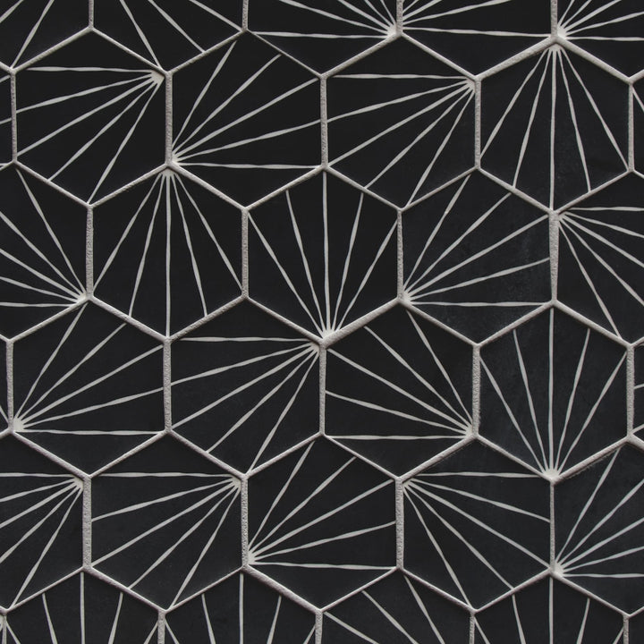SUNWINGS Art Deco Black 10-in x 12-in Matte Recycled glass Hexagon Mosaic Floor and Wall Tile product image