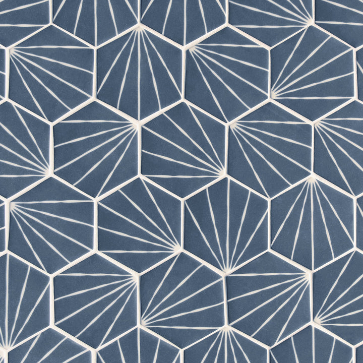 SUNWINGS Art Deco Blue 10-in x 12-in Matte Recycled glass Hexagon Mosaic Floor and Wall Tile product image