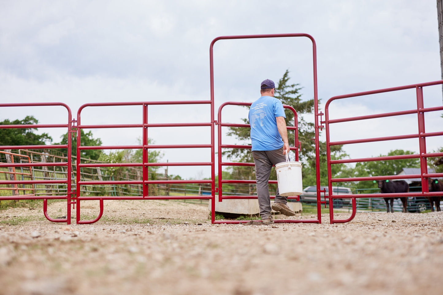 Tarter 8-ft H x 10-ft W Red E-coat Steel Containment Walk-thru Fence Gate