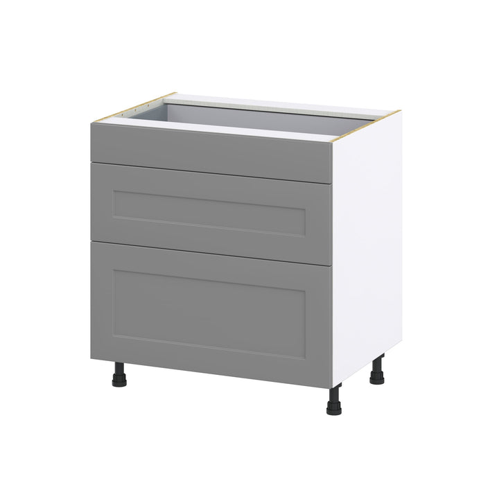 Hugo&Borg Beaumont 33-in W x 34.5-in H x 24-in D Slate Gray 3-Drawer Base Fully Assembled Cabinet (Recessed Panel Style)