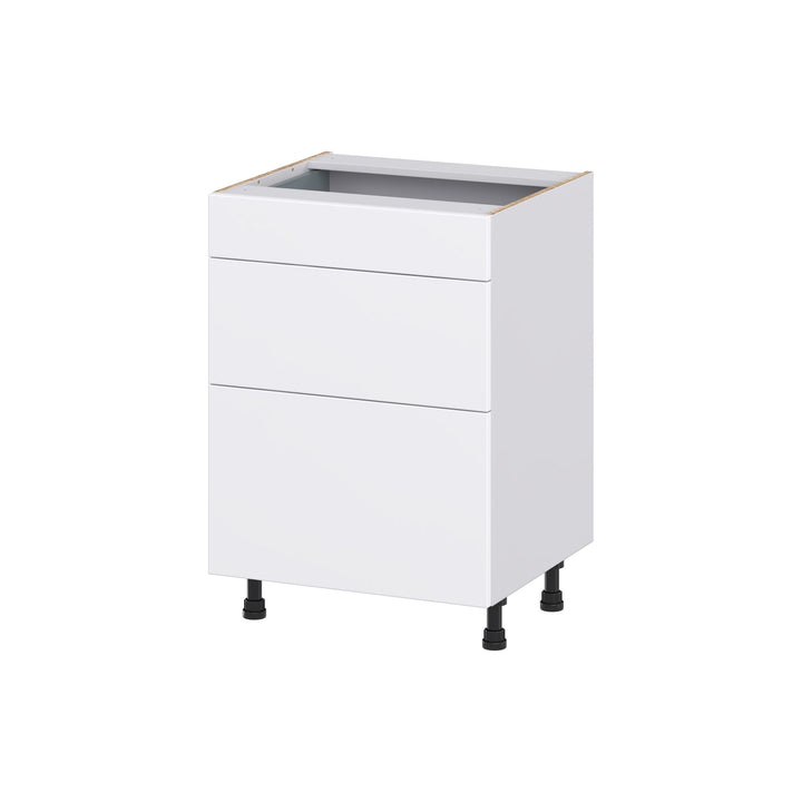 Hugo&Borg Lasalle 24-in W x 34.5-in H x 21-in D Bright White Slab 3-Drawer Base Fully Assembled Cabinet (Flat Panel Style)