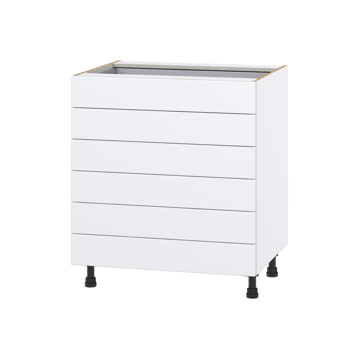 Hugo&Borg Lasalle 30-in W x 34.5-in H x 24-in D Bright White Slab 6-Drawer Base Fully Assembled Cabinet (Flat Panel Style)