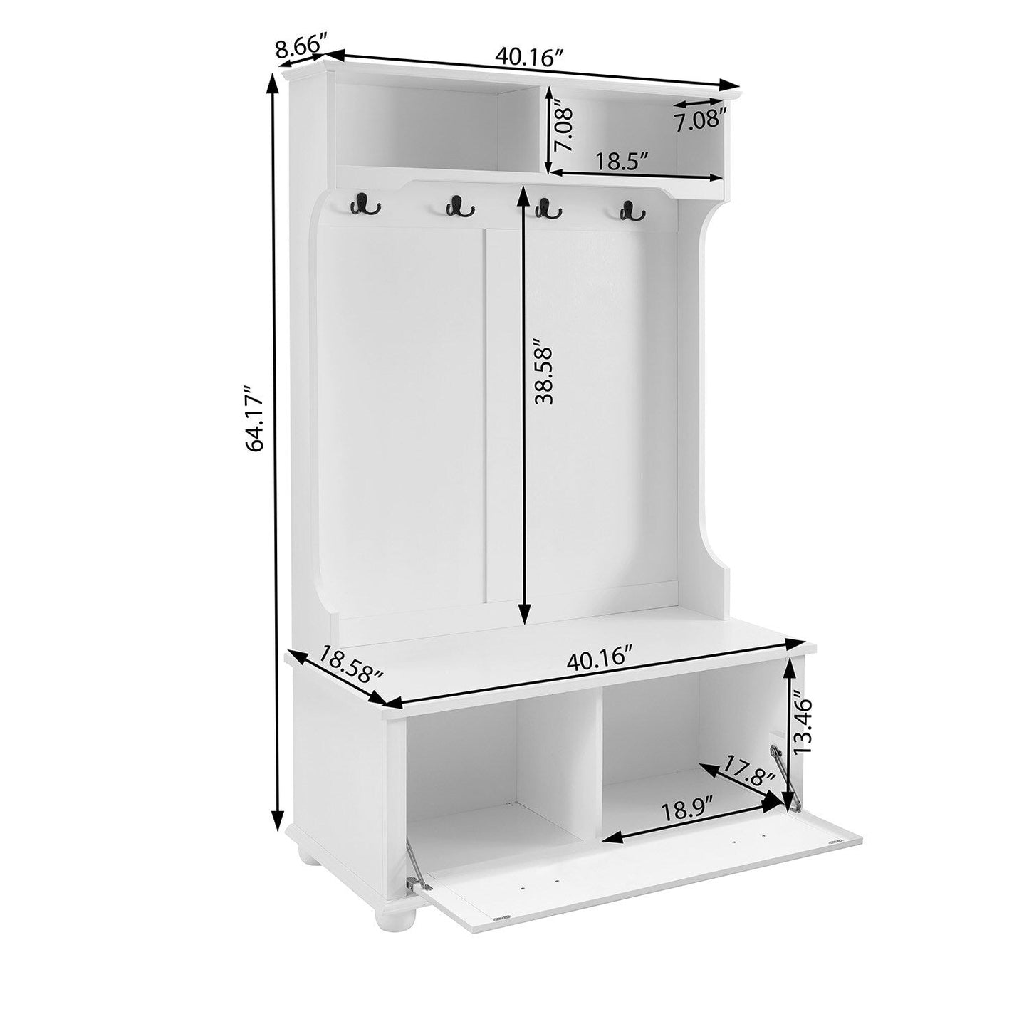 GZMR Contemporary White Hall Tree Entryway Bench with Open Shelves and Shoe Cabinets - Durable Construction - Modern Design
