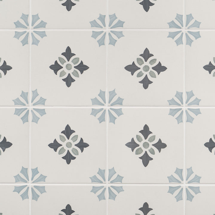 Artmore Tile Agave Poppy Blue 8-in x 8-in Matte Porcelain Encaustic Floor and Wall Tile product image