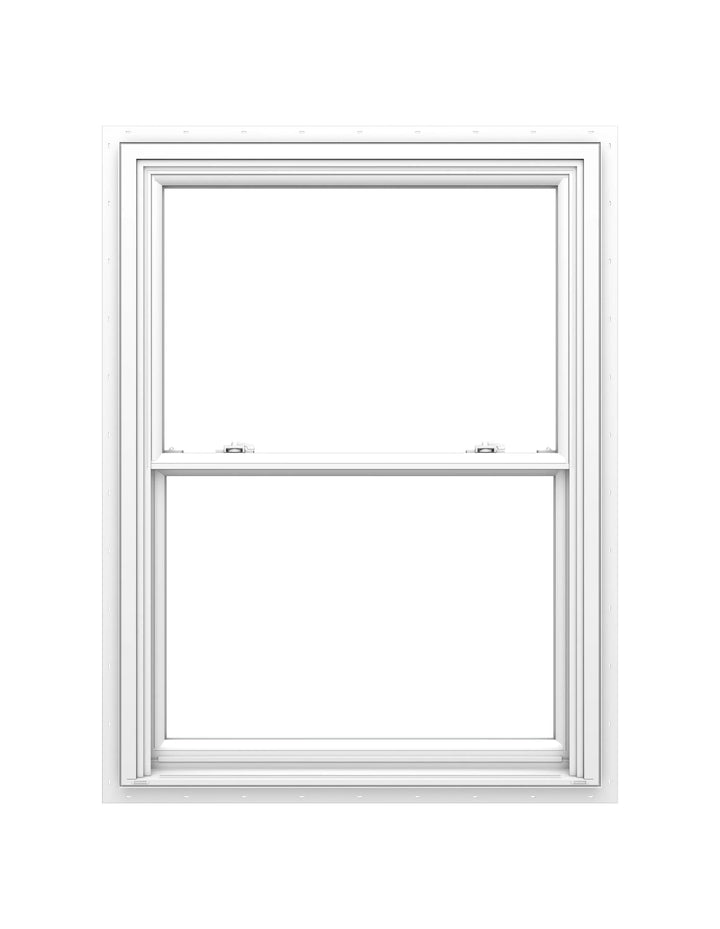Pella 150 Series New Construction 31-1/2-in x 45-1/2-in White Vinyl Low-E Argon Double-Hung Window, Full Screen Included