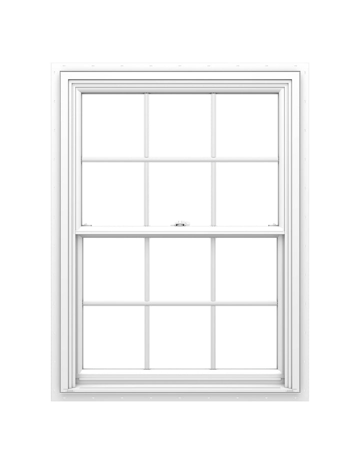 Pella 150 Series New Construction 37-1/2-in x 23-1/2-in White Vinyl Low-E Argon Double-Hung Window with Grids, Full Screen Included