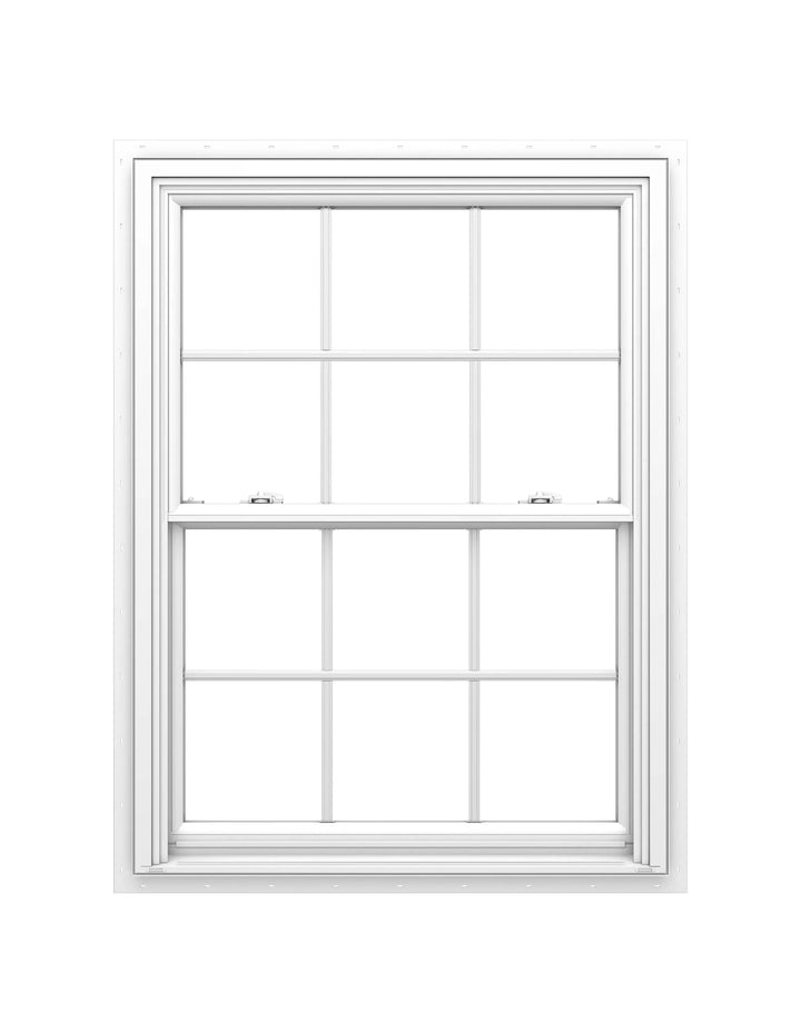 Pella 150 Series New Construction 35-1/2-in x 47-1/2-in White Vinyl Low‑E Argon Double-Hung Window, Full Screen Included