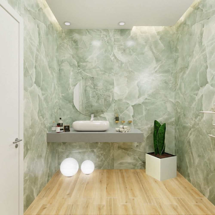 The Tile Life Geo Lush Glossy Jade 12-in x 24-in Polished Porcelain Marble look Floor and Wall Tile product image