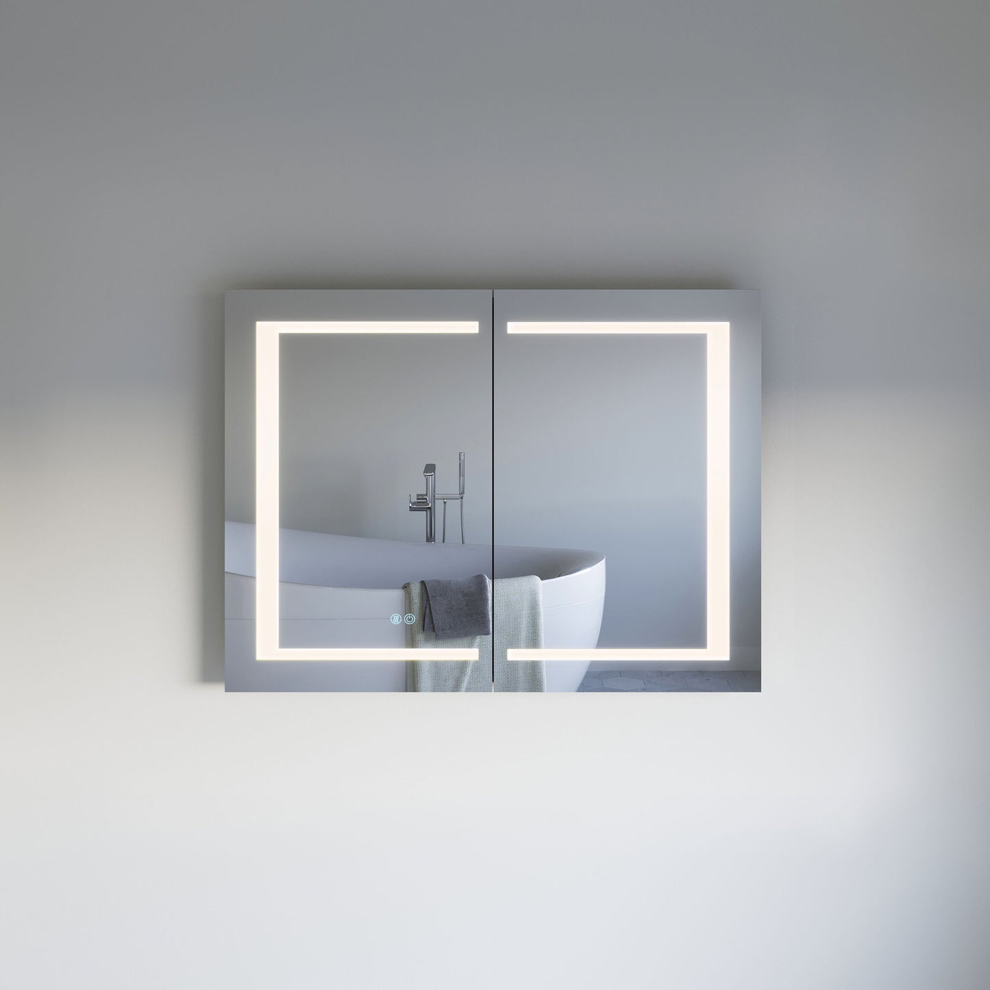 Fresca 40-in x 30-in Lighted LED Fog Free Surface/Recessed Mount Silver Mirrored Soft Close Medicine Cabinet with Outlet