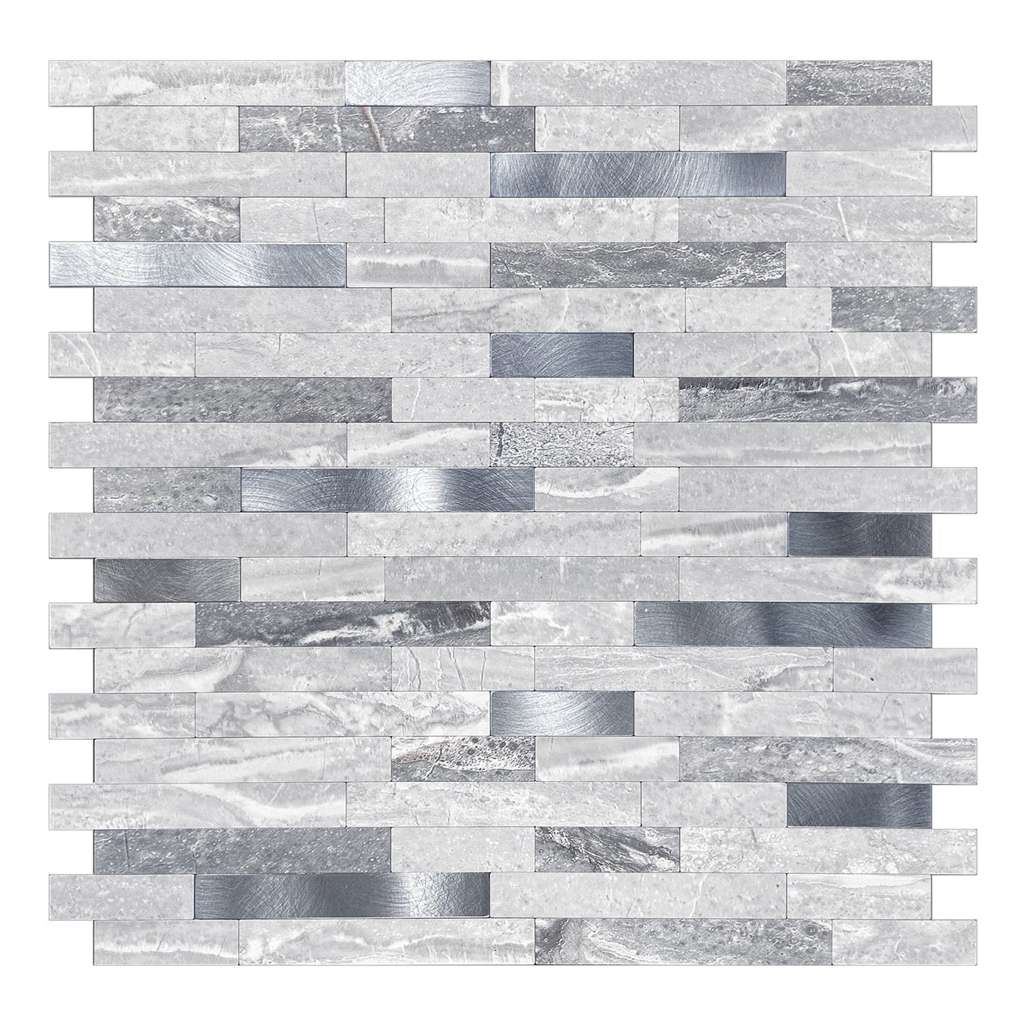 Murella Metal Blue Marble with silver metal accents 11-1/2-in x 11-7/8-in Multi-finish Metal Marble look Linear Peel and stick Mosaic Wall Tile product image