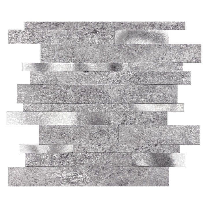 Murella Metal Grey marble with silver metal accents 11-7/8-in x 11-7/8-in Multi-finish Metal Marble look Multi-shaped Peel and stick Mosaic Wall Tile product image