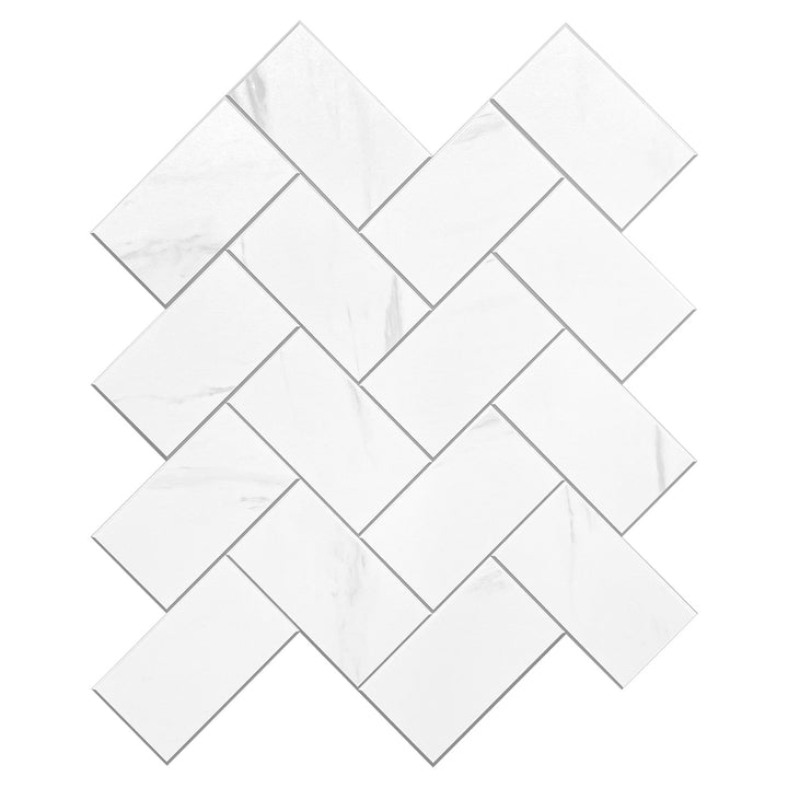 Murella SPC Light White Marble 10-in x 10-in Matte Composite Marble look Herringbone Peel and stick Mosaic Wall Tile product image