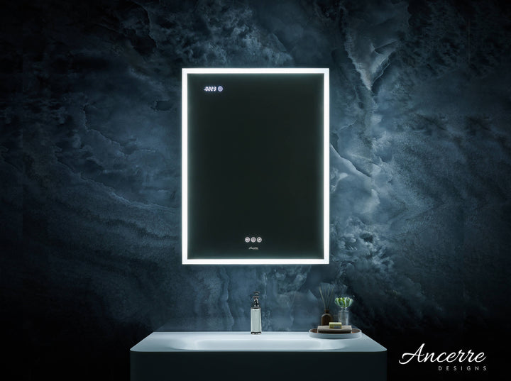 Ancerre Designs Pagani 24-in x 32-in Lighted LED Fog Free Surface/Recessed Mount Black Mirrored Soft Close Medicine Cabinet with Outlet
