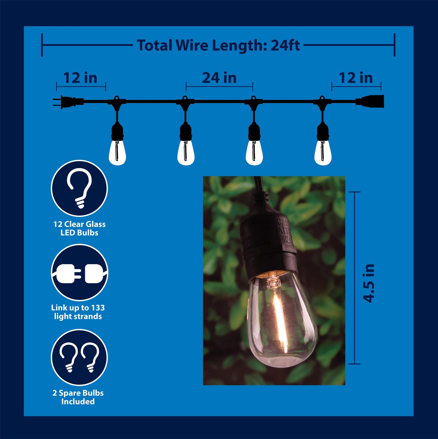 Portfolio 24-ft 12-Light Plug-In LED Edison Bulbs String Lights (Black)