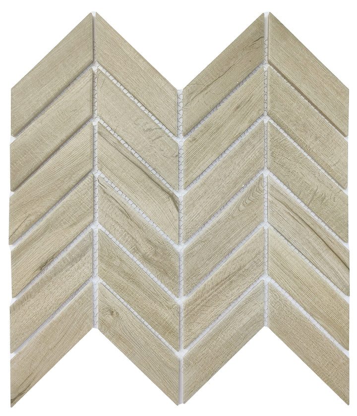 allen + roth Beige 12-in x 12-in Glazed Porcelain Wood look Chevron Mosaic Floor and Wall Tile product image