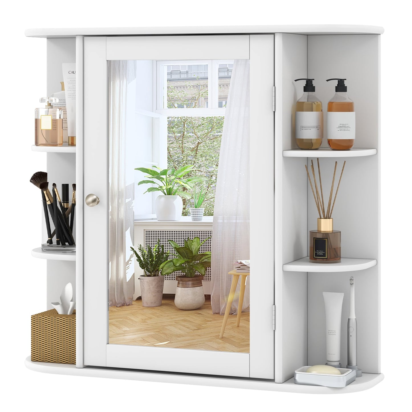 Forclover 26-in x 25-in Surface Mount White Mirrored Medicine Cabinet