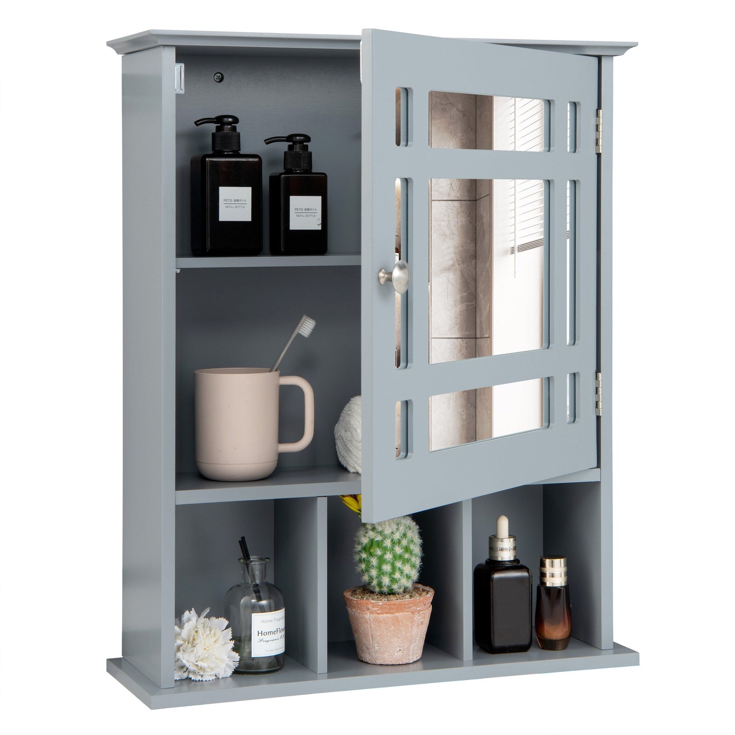 Forclover 19-in x 23.5-in Medicine Cabinet Bathroom Storage Wall Cabinet with Mirror in Gray