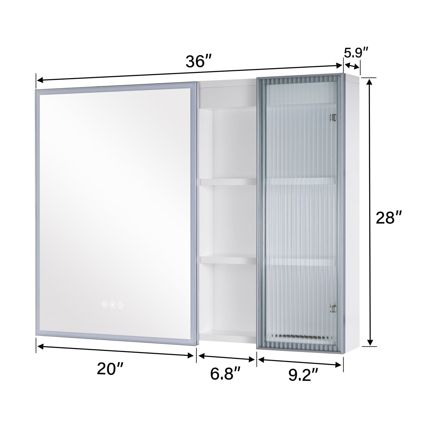 Forclover 36-in x 28-in Lighted LED Fog Free Surface Mount White Mirrored Soft Close Medicine Cabinet with Outlet