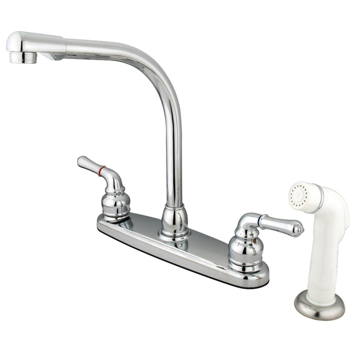 Elements of Design Magellan Chrome 2-Handle Deck-Mount High-Arc Kitchen Faucet with Deck Plate and Side Sprayer