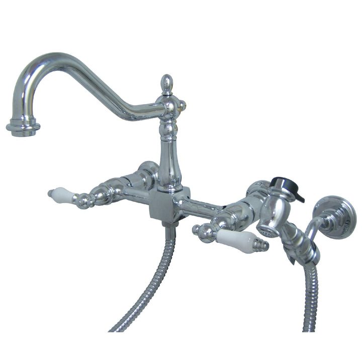 Elements of Design Chrome 2-Handle Wall-Mount Bridge Kitchen Faucet with Side Sprayer