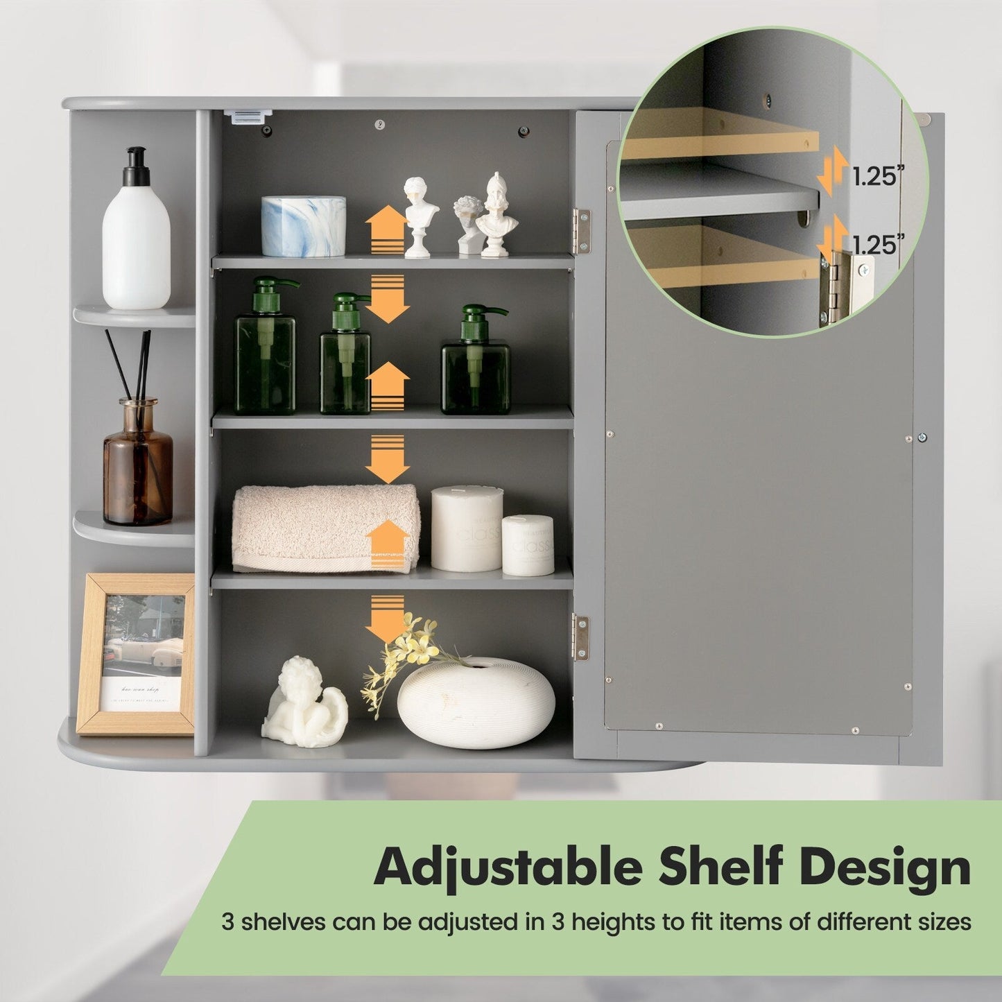 Forclover 26-in x 25-in Surface Mount Gray Mirrored Medicine Cabinet