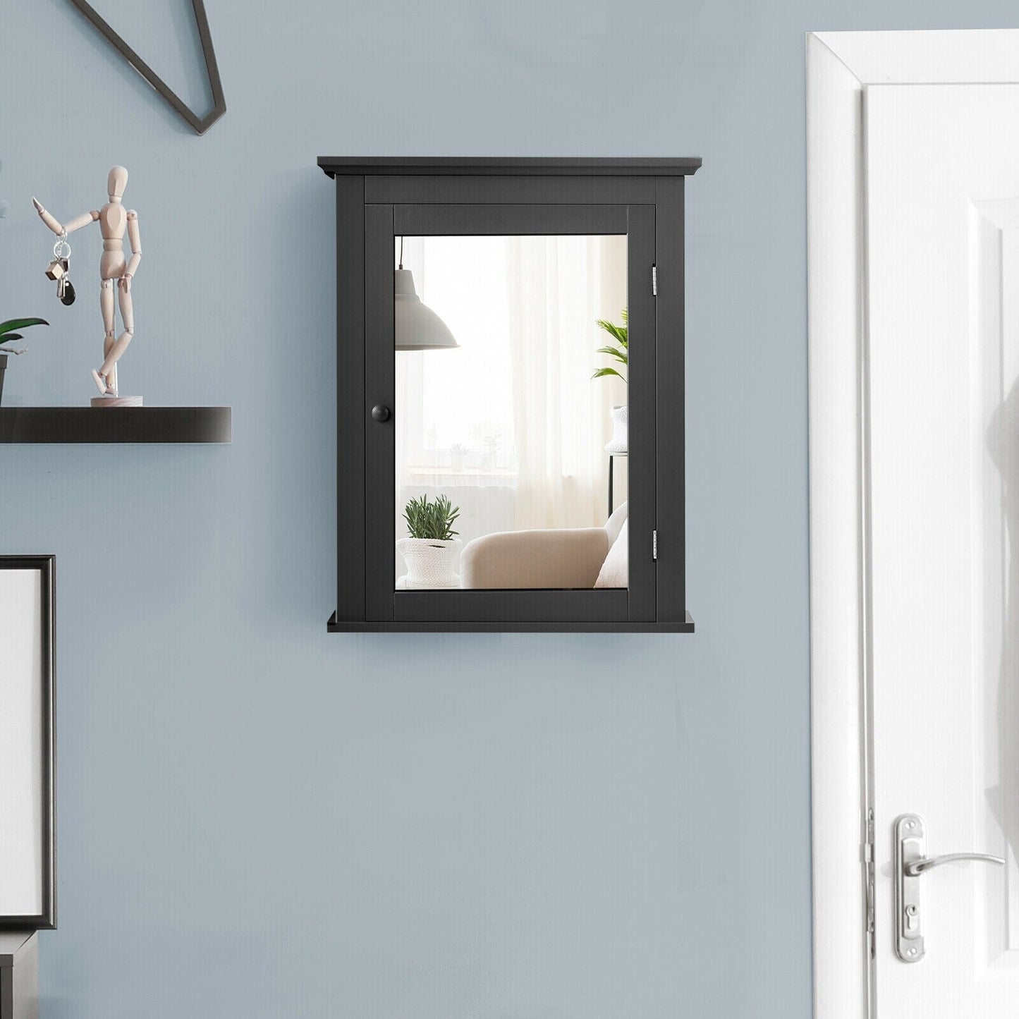 Forclover 22-in x 27-in Surface Mount Black Mirrored Medicine Cabinet