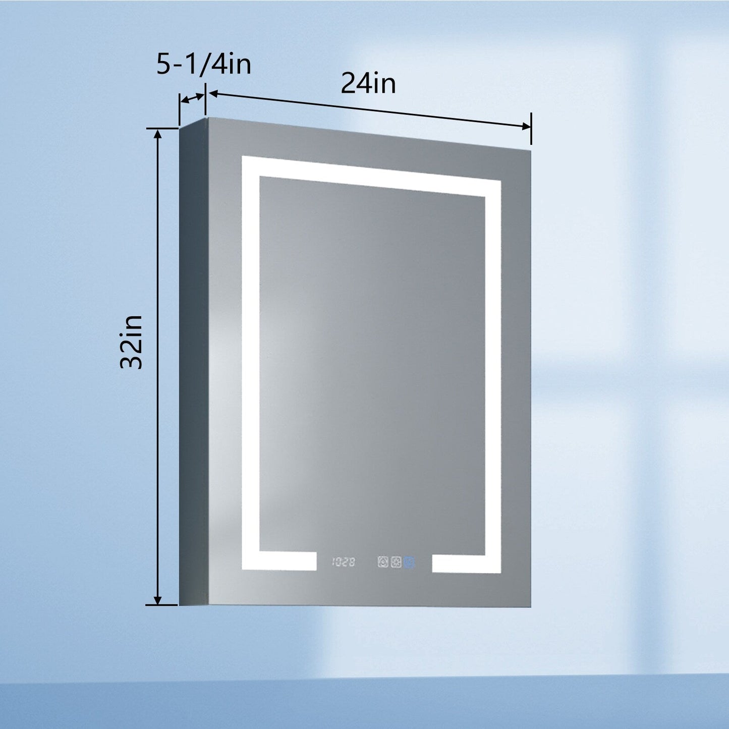 Forclover 24-in x 32-in Lighted LED Fog Free Surface Mount Silver Mirrored Soft Close Medicine Cabinet with Outlet