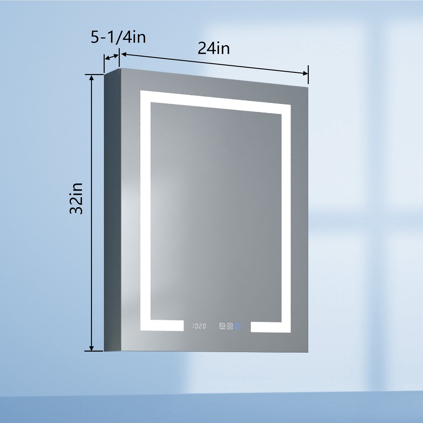 Forclover 24-in x 32-in Lighted LED Fog Free Surface Mount Silver Mirrored Soft Close Medicine Cabinet with Outlet