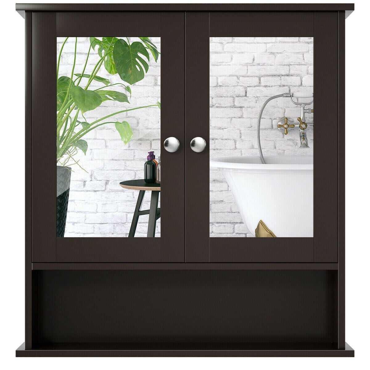 Forclover 22-in x 23-in Surface Mount Brown Mirrored Soft Close Medicine Cabinet