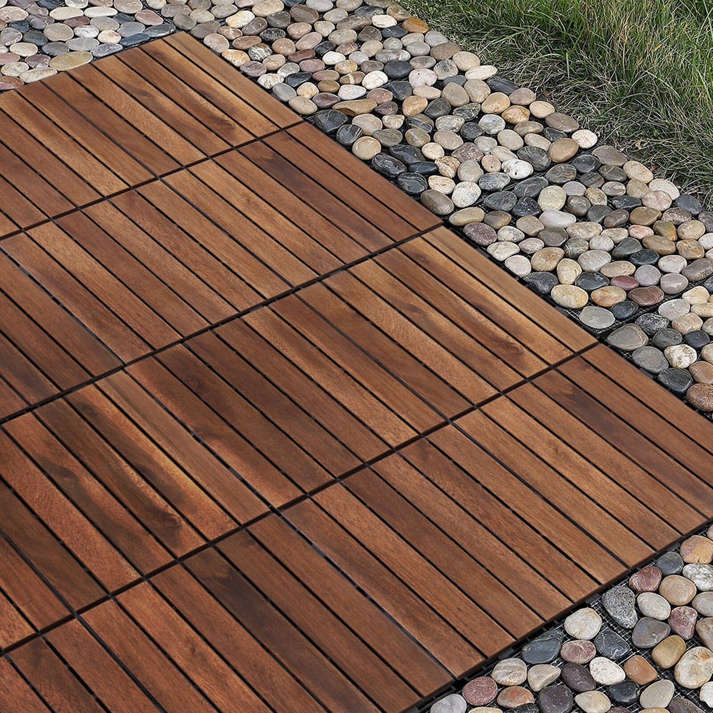 Maocao Hoom Acacia Wood Brown Deck Tile 12-in x 12-in 10 Sq. Feet Coverage Area