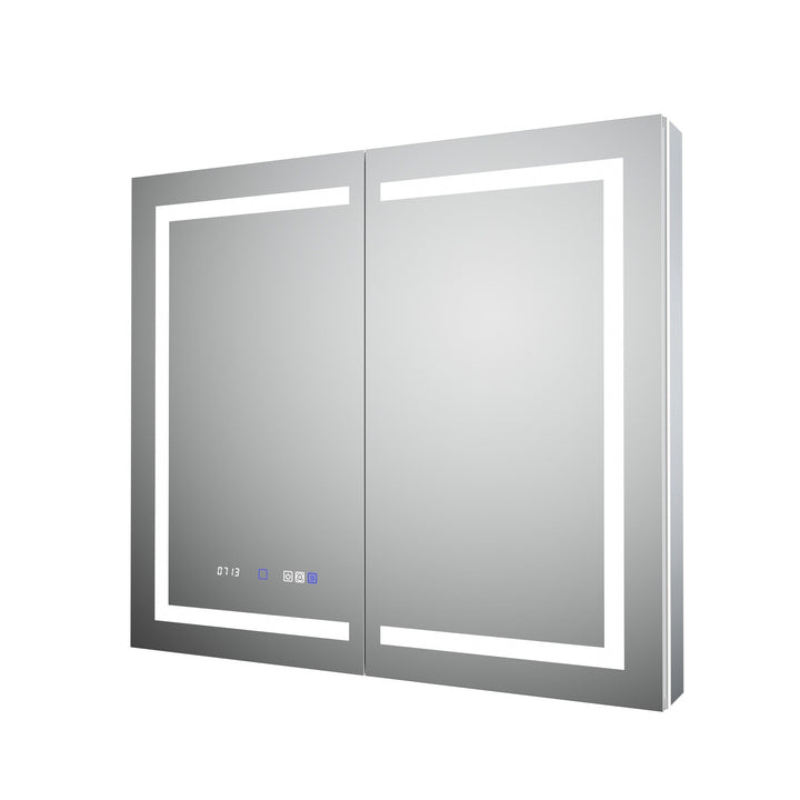 AAZJ EX11 36-in x 36-in Lighted LED Fog Free Surface/Recessed Mount Silver Mirrored Soft Close Medicine Cabinet with Outlet