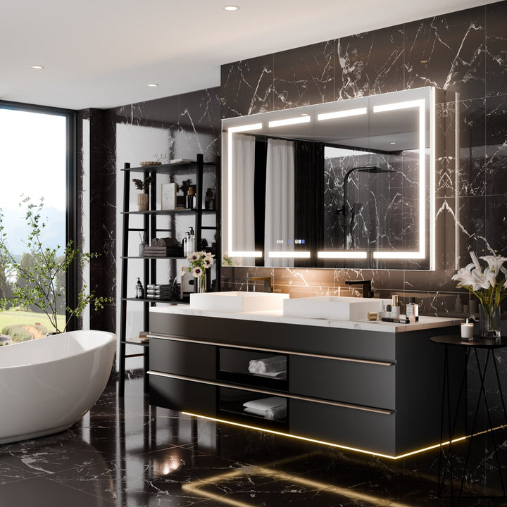 AAZJ EX11 60-in x 36-in Lighted LED Fog Free Surface/Recessed Mount Silver Mirrored Soft Close Medicine Cabinet
