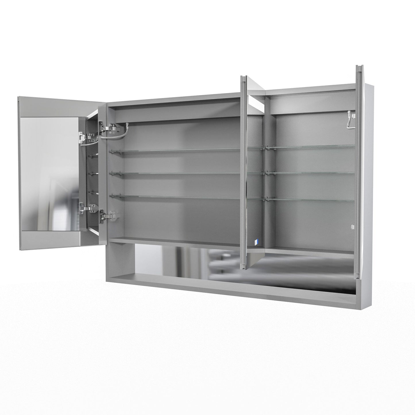 Forclover 48-in x 32-in Lighted LED Fog Free Surface Mount Silver Mirrored Soft Close Medicine Cabinet with Outlet