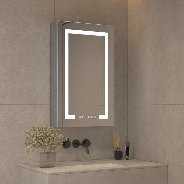 AAZJ V4 20-in x 32-in Lighted LED Fog Free Surface/Recessed Mount Silver Mirrored Soft Close Medicine Cabinet