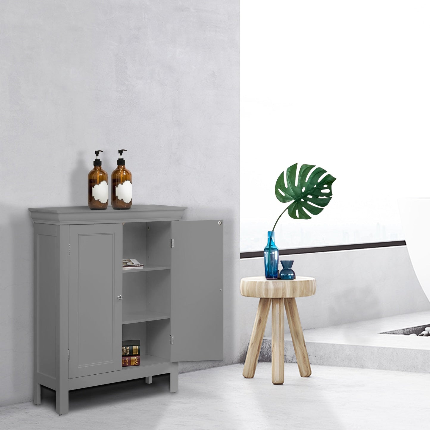 Teamson Home Stratford 26-in x 34.5-in x 13-in Gray Freestanding Linen Cabinet