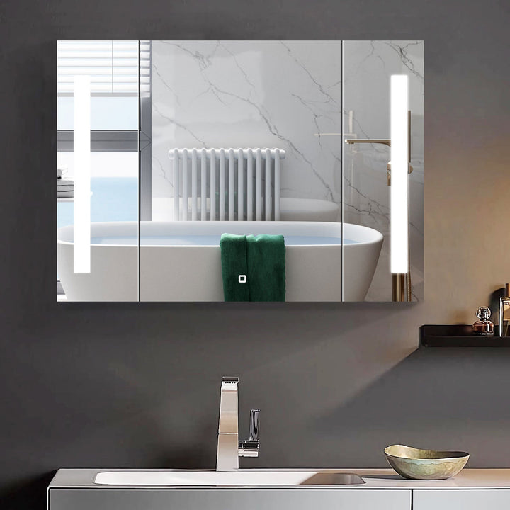 AAZJ AS 30-in x 26-in Lighted LED Fog Free Surface/Recessed Mount Black Mirrored Soft Close Medicine Cabinet