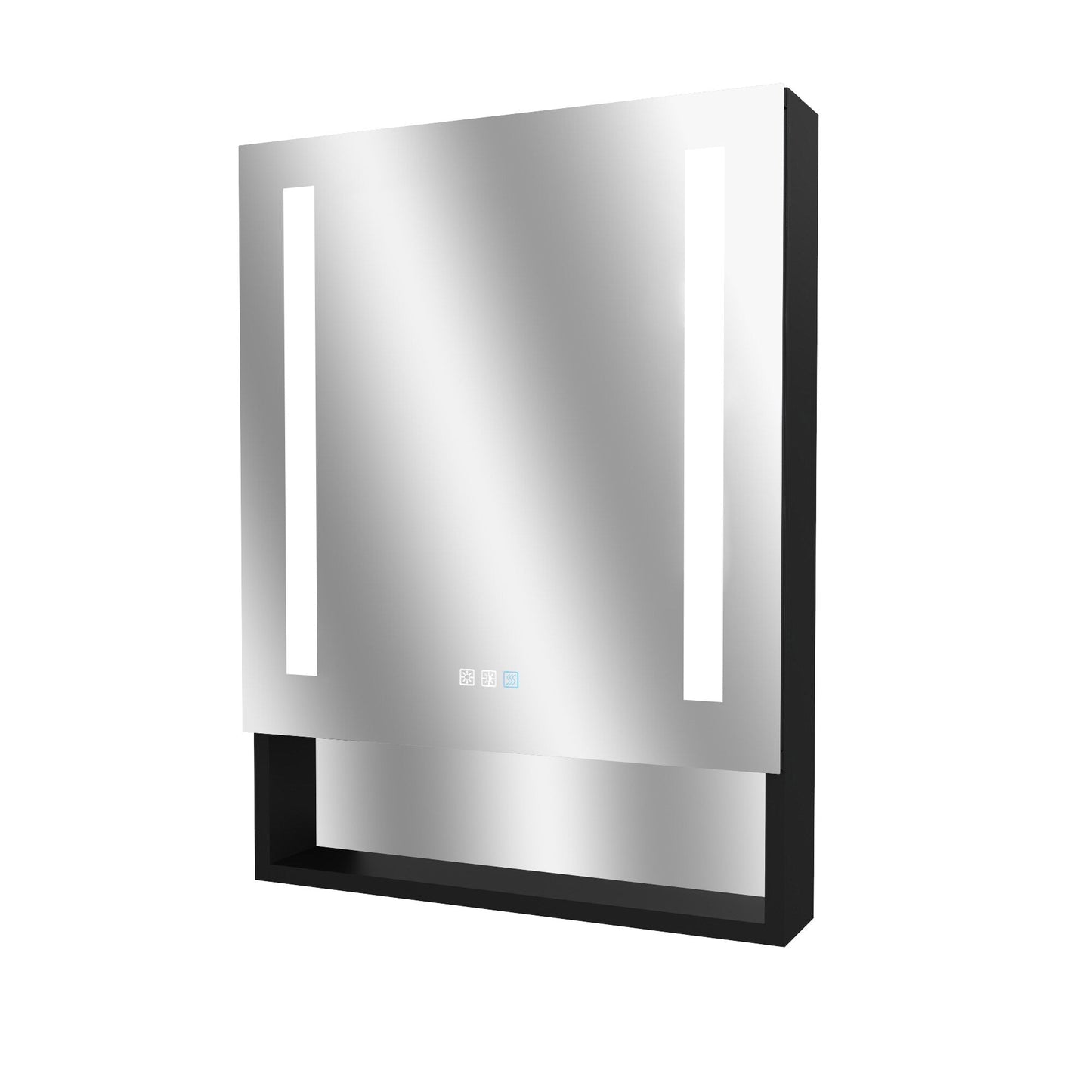 Forclover 24-in x 32-in Lighted LED Fog Free Surface/Recessed Mount Black Mirrored Soft Close Medicine Cabinet with Outlet