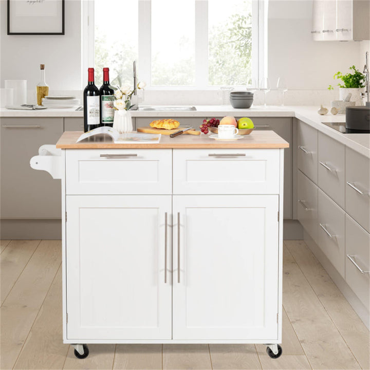 BABOOM White Mdf Base with Wood Top Rolling Kitchen Island (18-in x 37-in)