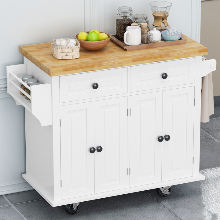 BABOOM White Mdf Base with Wood Top Rolling Kitchen Island (17.72-in x 43.31-in x 33.27-in)