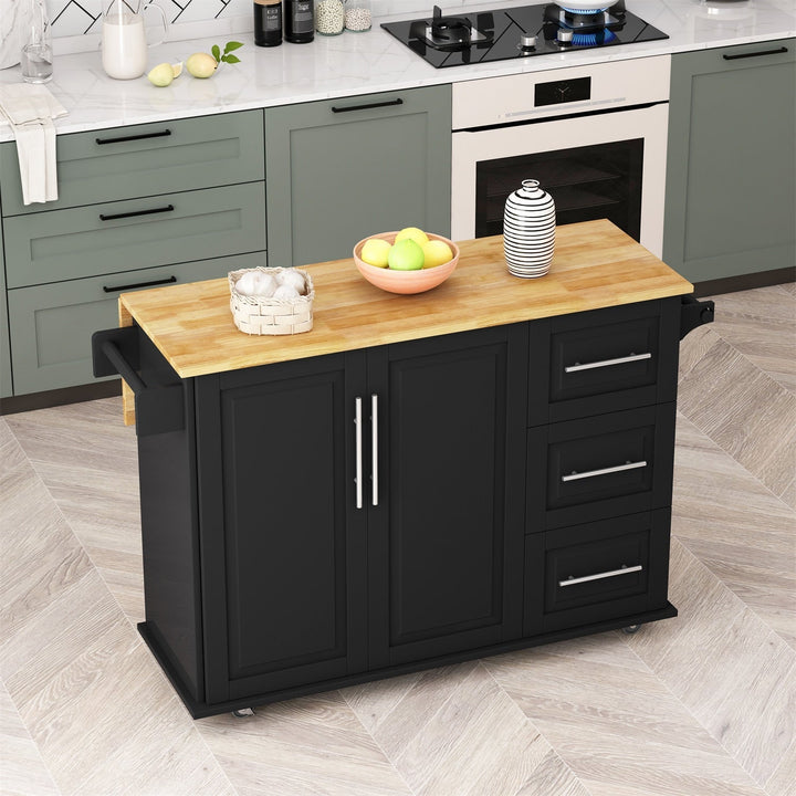 BABOOM Black Mdf Base with Wood Top Rolling Kitchen Island (17.52-in x 51.97-in x 36.02-in)