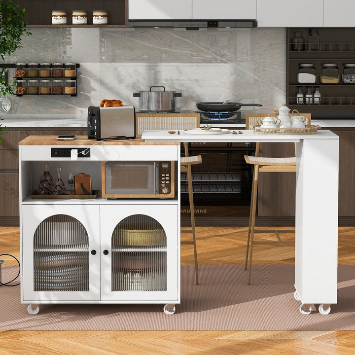 BABOOM White Mdf Base with Wood Top Rolling Kitchen Island (15.75-in x 56.3-in x 38.2-in)