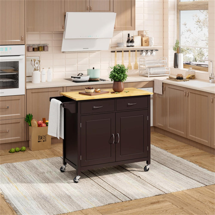 BABOOM Brown Mdf Base with Wood Top Rolling Kitchen Island (19-in x 43-in x 35.5-in)