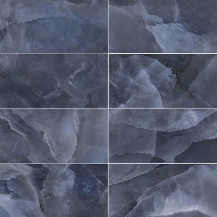 The Tile Life Geo Lush Glossy Blue 12-in x 24-in Polished Porcelain Marble look Floor and Wall Tile product image