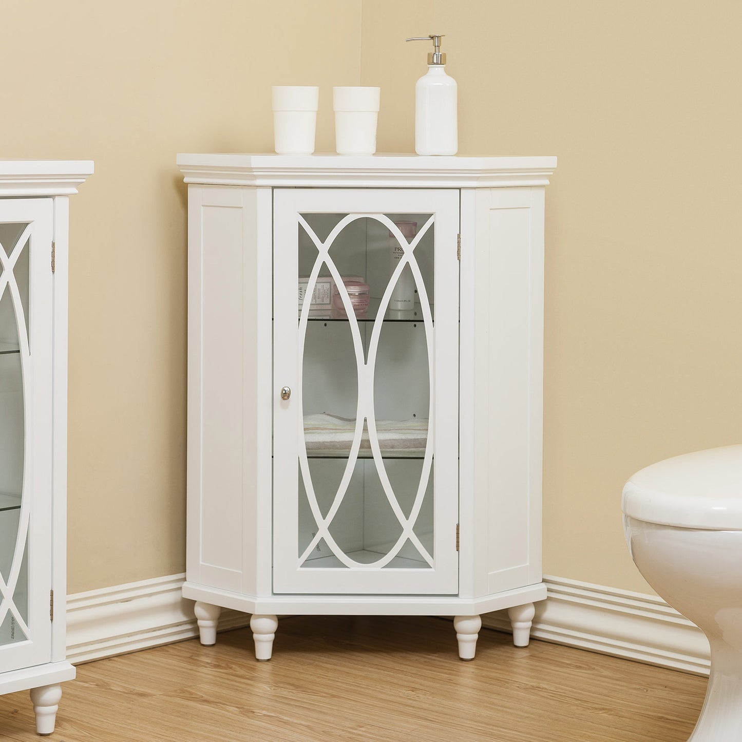 Teamson Home Florence 24.75-in x 32-in x 17.5-in White Freestanding Corner Linen Cabinet