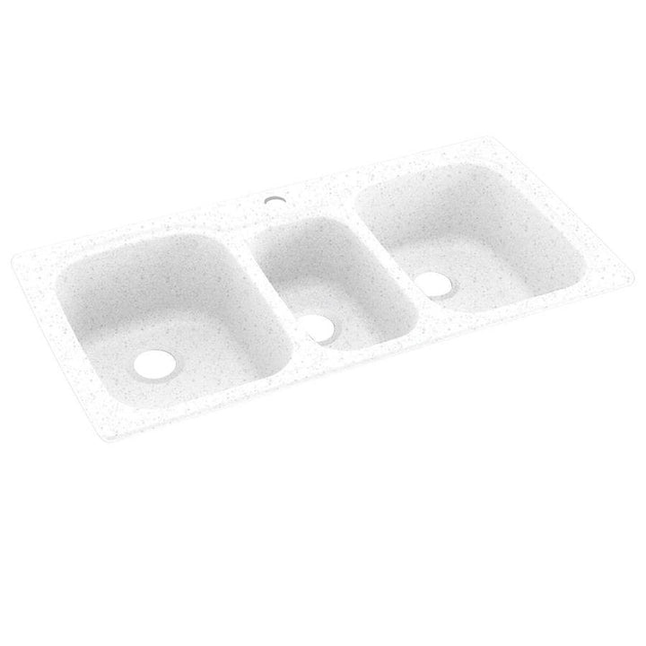 Swan Drop-In/Undermount Solid Surface 44 in. Triple Bowl Kitchen Sink, 1-Hole, Arctic Granite