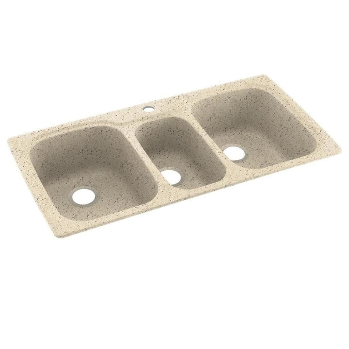 Swan Dual-Mount Solid Surface 44-in 1-Hole 40/20/40 Triple Bowl Kitchen Sink in Tahiti Desert