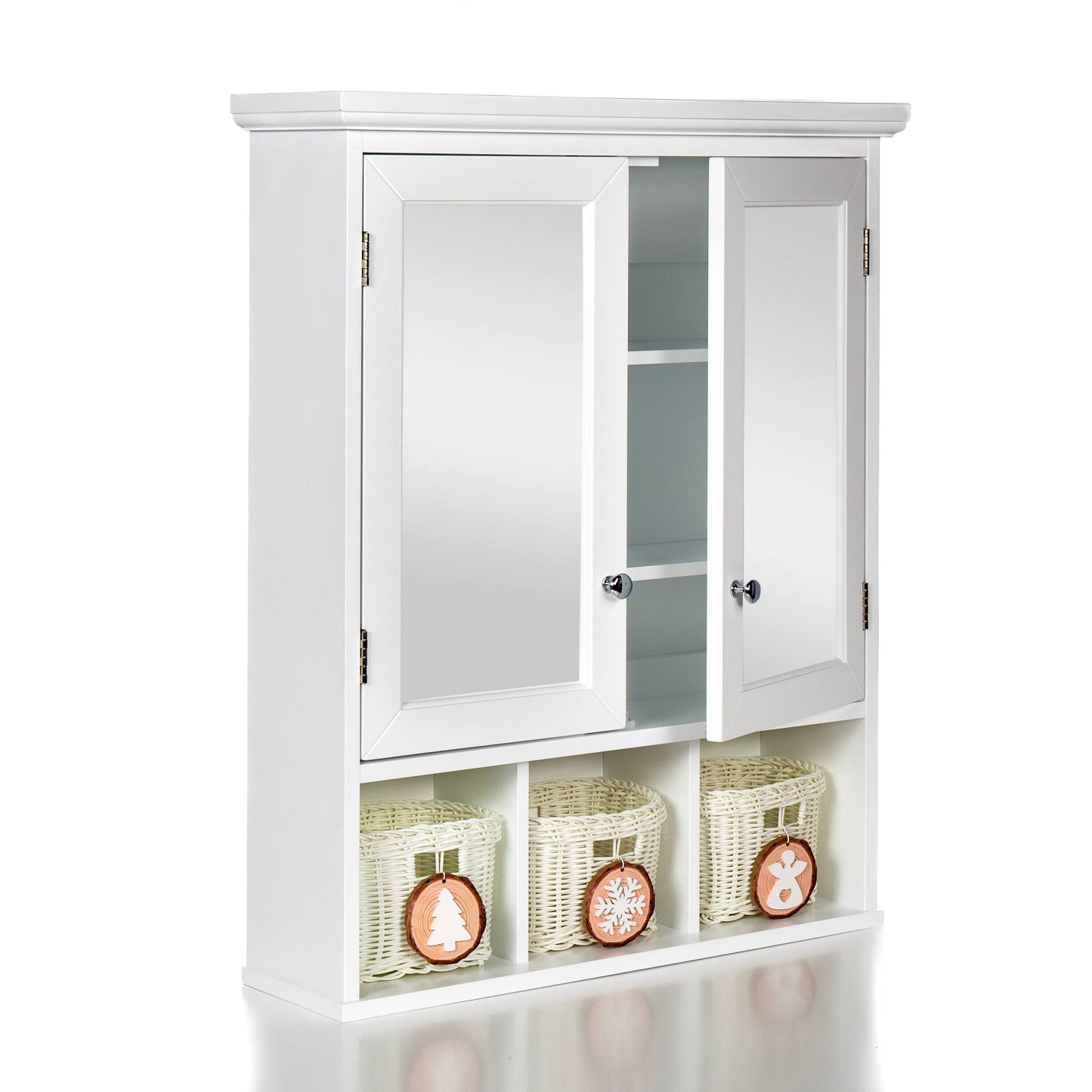 Forclover 25-in x 30-in Surface Mount White Mirrored Medicine Cabinet